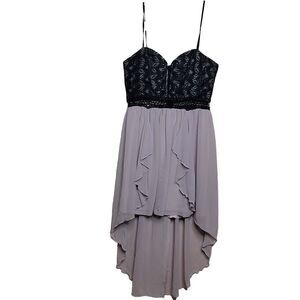 City Triangles High Low Lace Cutout Dress Black Pink Size 15 Juniors